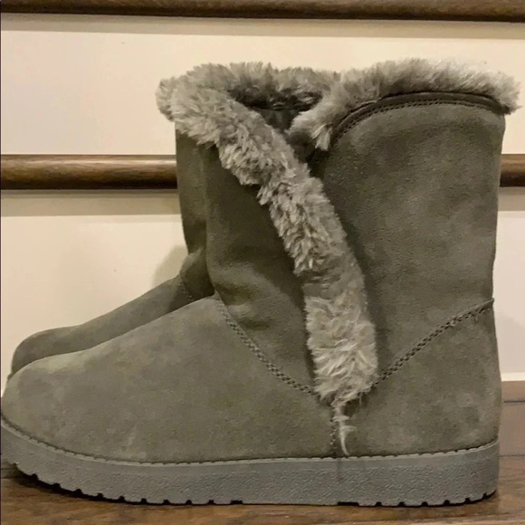 Gray Sherpa Faux Fur Lined Suede Boots - Picture 1 of 4